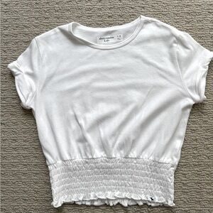 Abercrombie Kids White Smocked Hem Tee